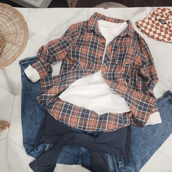 [ COTTON ON] boys size 9-10 plaid coral,gray  long sleeve button up  shirt - Picture 9 of 16